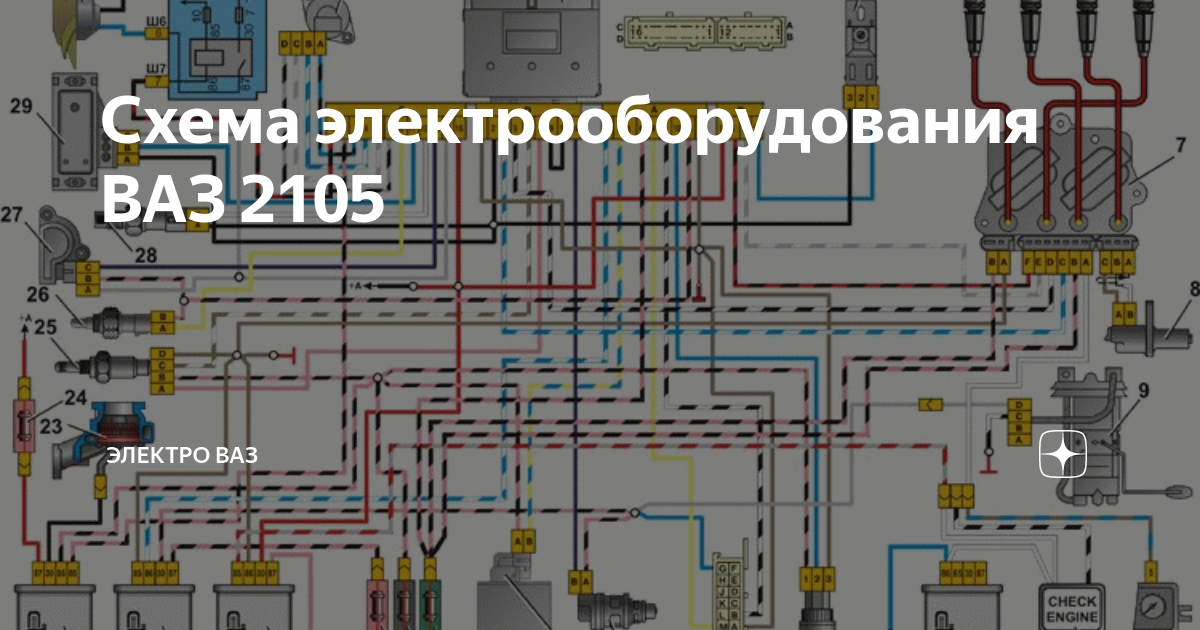 Cхема электрооборудования ваз 2105 и 21053 инжектор и карбюратор: электросхема проводки с описанием
