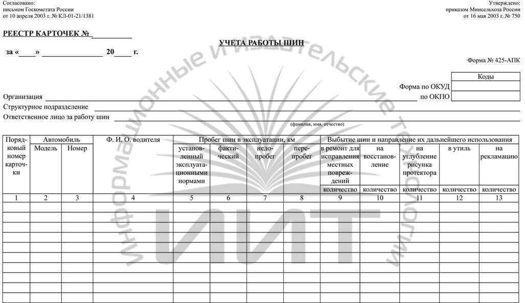 Карточка учета работы грузового автомобиля